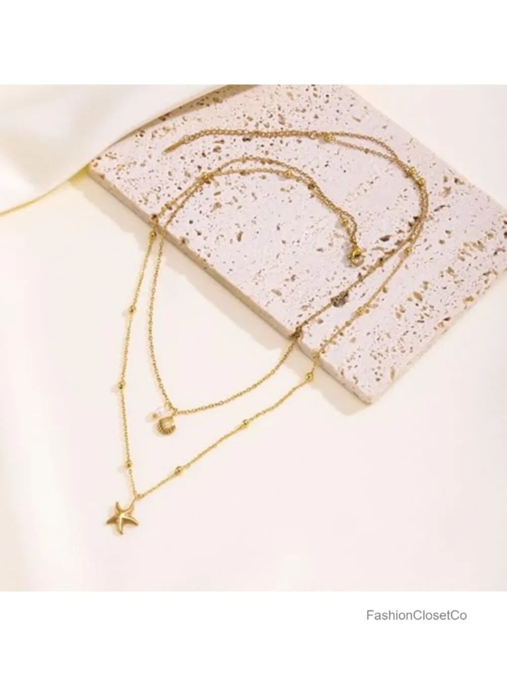 Gold Shell Necklace for Women Boho Conch Pearl Stackable Adjustable Summer